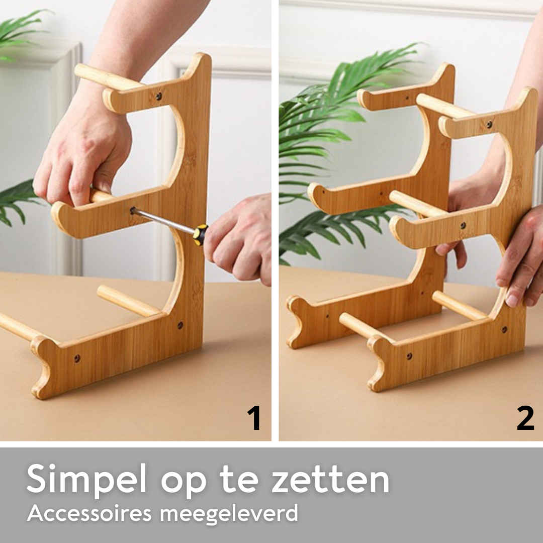 Lardic® Fruitschaal 3 Laags - Serveertoren - Fruit Etagère - Fruitmand Keramiek - Groentemand - Bamboe Hout - Opberger - Porselein - Wit