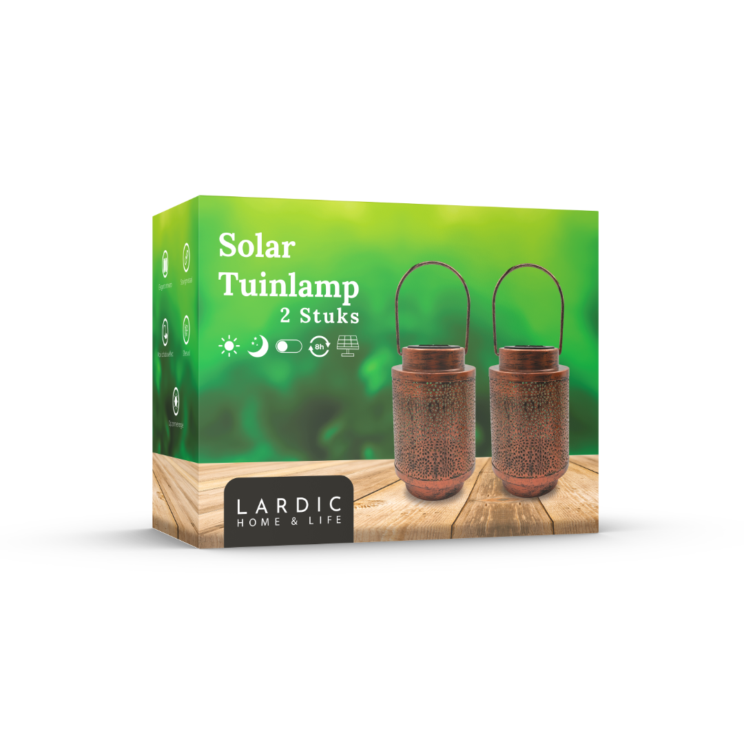 Lardic Solar Tuinlamp 2 stuks – Solar Tuinverlichting op zonne energie - Brons kleurig metaal – Tafellamp - Buitenlamp – Led buitenverlichting met sensor - Tuinfontein - Tuinfakkel / Tuinsteker / Tuinlantaarn - Sfeerverlichting - Voor buiten