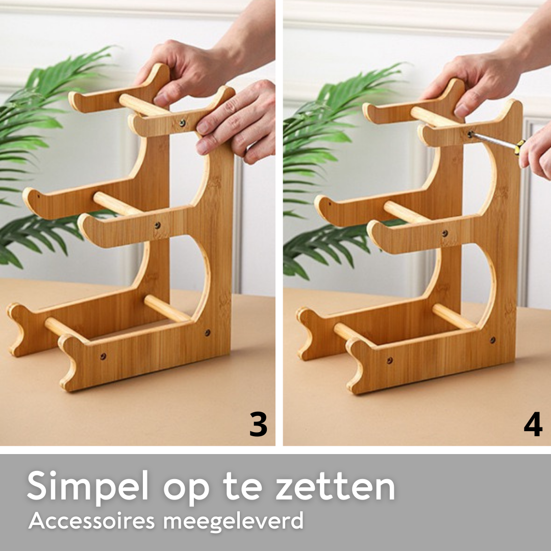 Lardic® Fruitschaal 3 Laags - Serveertoren - Fruit Etagère - Fruitmand Keramiek - Groentemand - Bamboe Hout - Opberger - Porselein - Wit