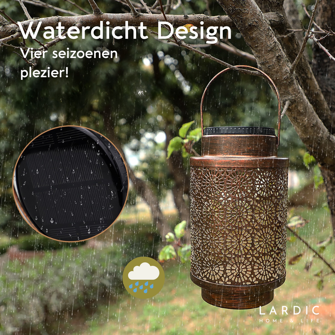 Lardic Solar Tuinlamp 2 stuks – Solar Tuinverlichting op zonne energie - Brons kleurig metaal – Tafellamp - Buitenlamp – Led buitenverlichting met sensor - Tuinfontein - Tuinfakkel / Tuinsteker / Tuinlantaarn - Sfeerverlichting - Voor buiten