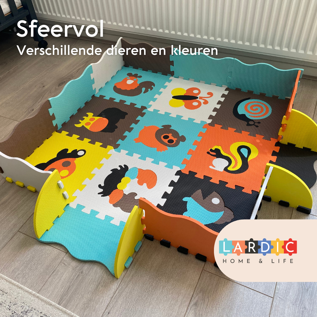 Lardic Playmat - Puzzle mat - Foam play mat - 90 x 90 cm - Including storage bag