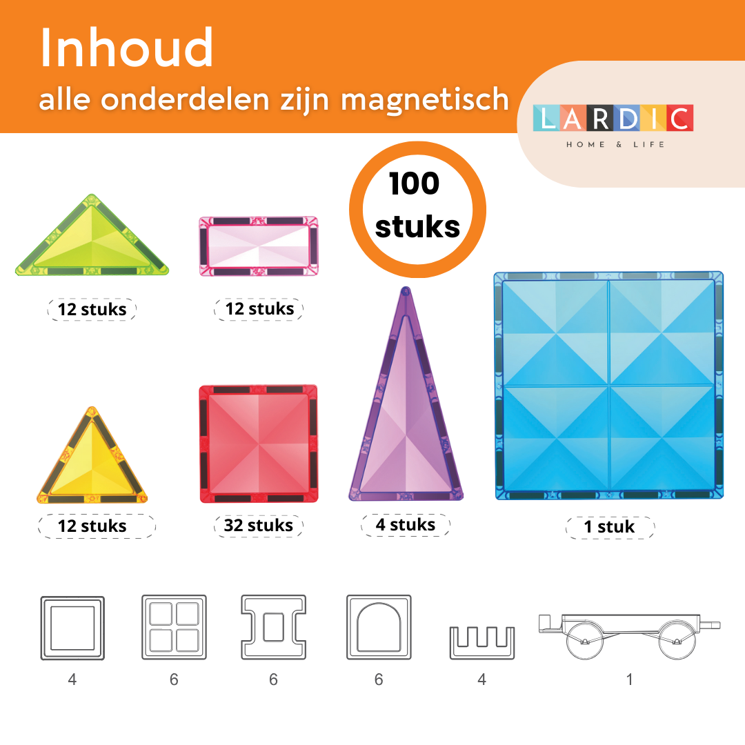 Lardic® Magnetisch Speelgoed – Magnetische Fliesen – 100 Stück