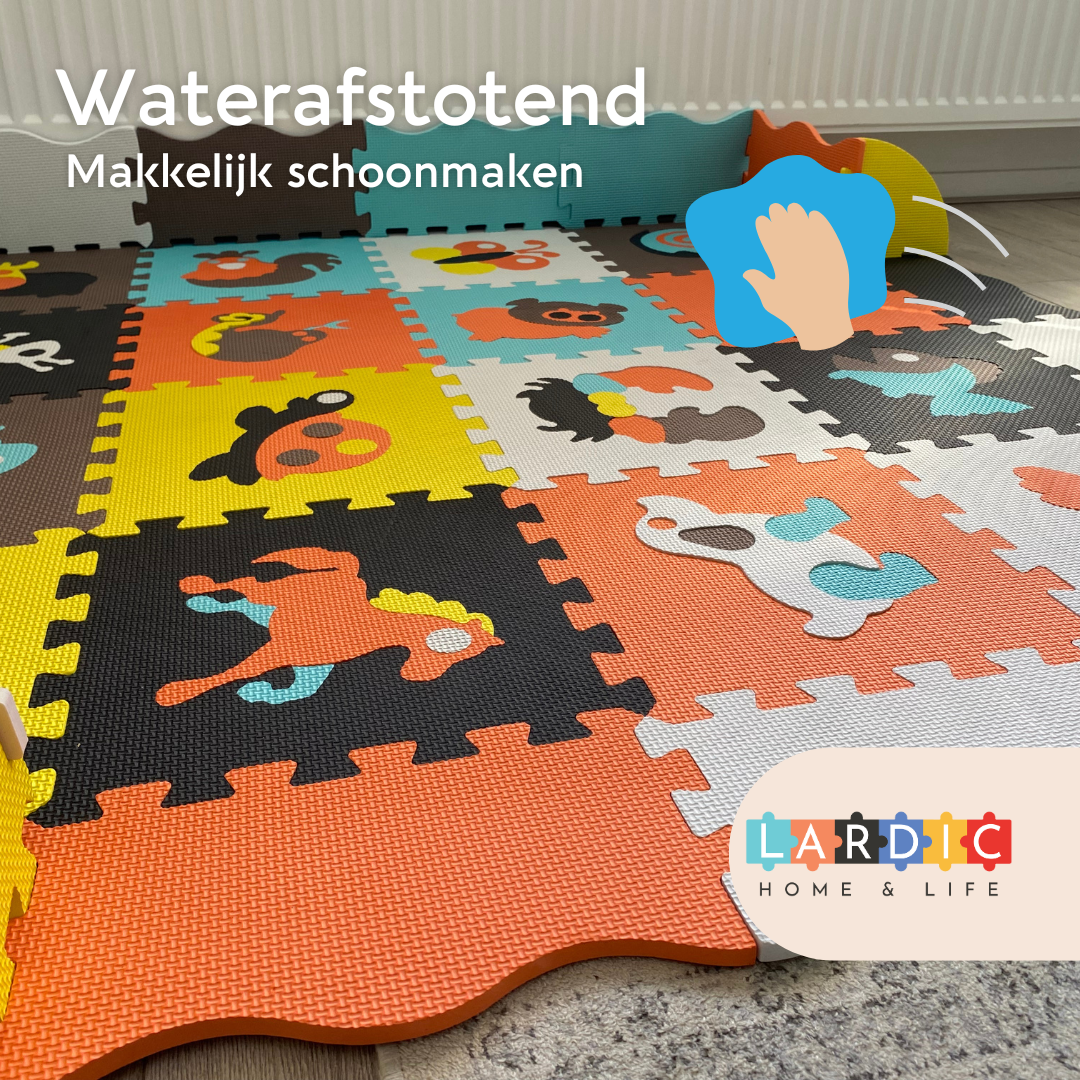Lardic Playmat - Puzzle mat - Foam play mat - 90 x 90 cm - Including storage bag