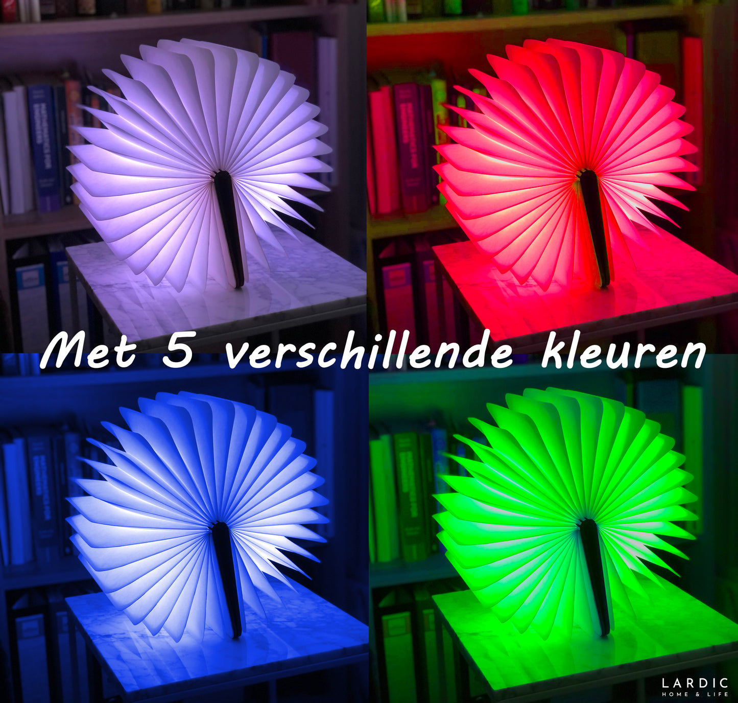 Book lamp Wood - With 5 light colors and dimming function - USB rechargeable - Walnut brown wood