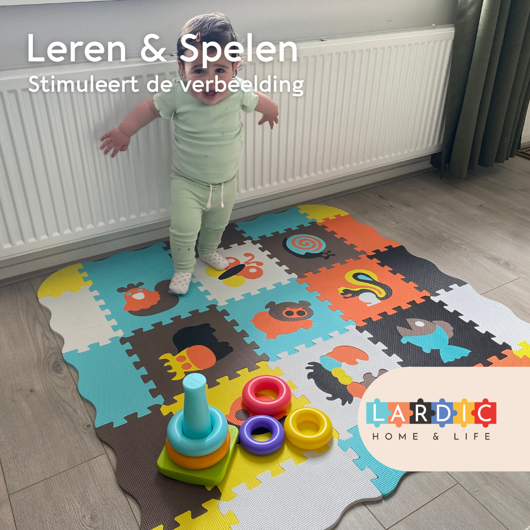 Lardic Playmat - Puzzle mat - Foam play mat - 90 x 90 cm - Including storage bag