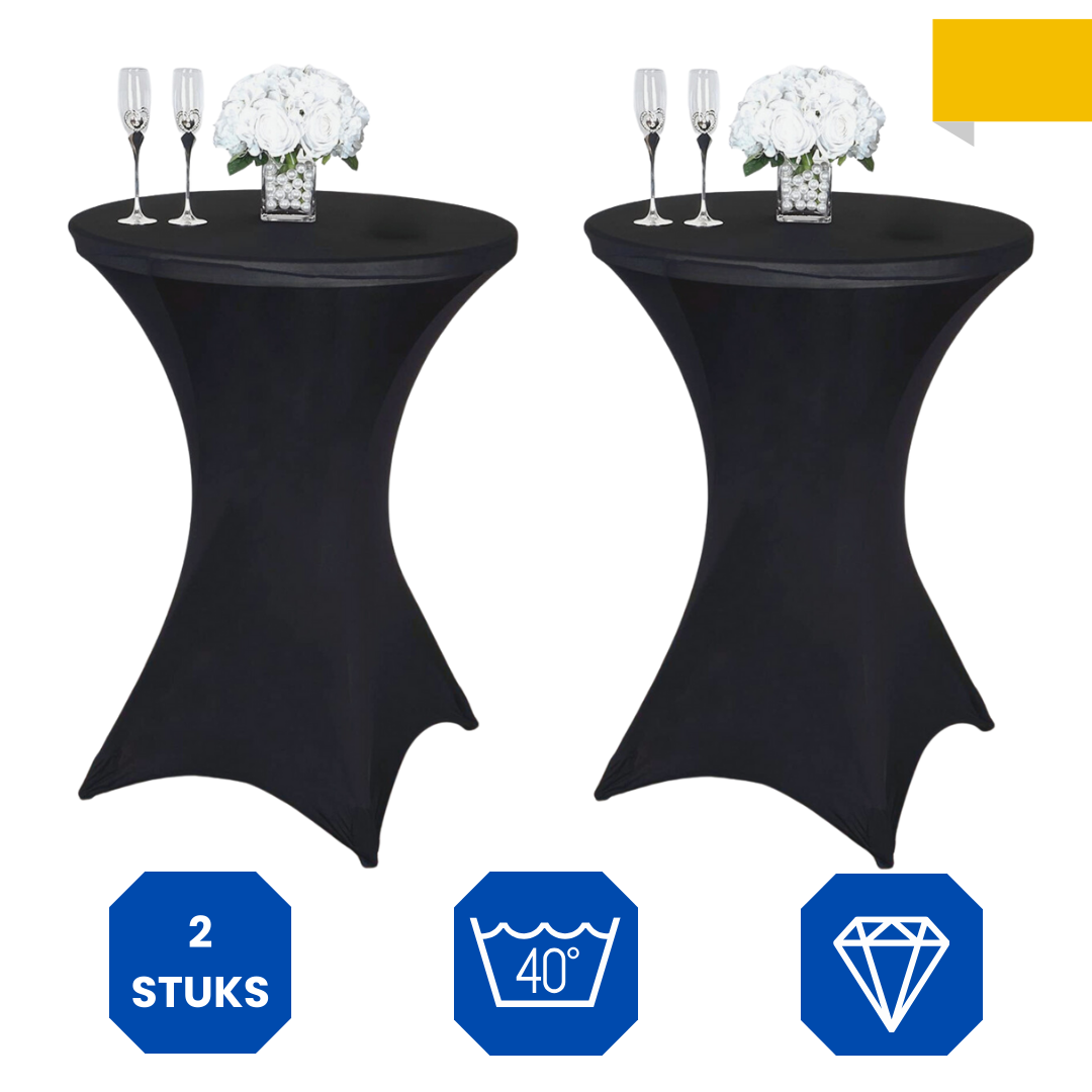 Lardic Statafelrok Zwart Extra Dik - Tafelrok - Statafel hoes Set Van 2 - Stretch - Tafelhoezen voor Statafel 80 - 110cm
