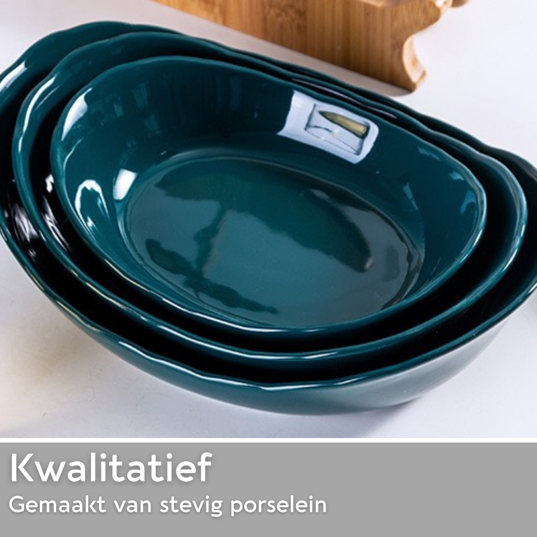 Lardic® Fruitschaal 3 Laags - Serveertoren - Fruit Etagère - Fruitmand Keramiek - Groentemand - Bamboe Hout - Opberger - Porselein - Groen