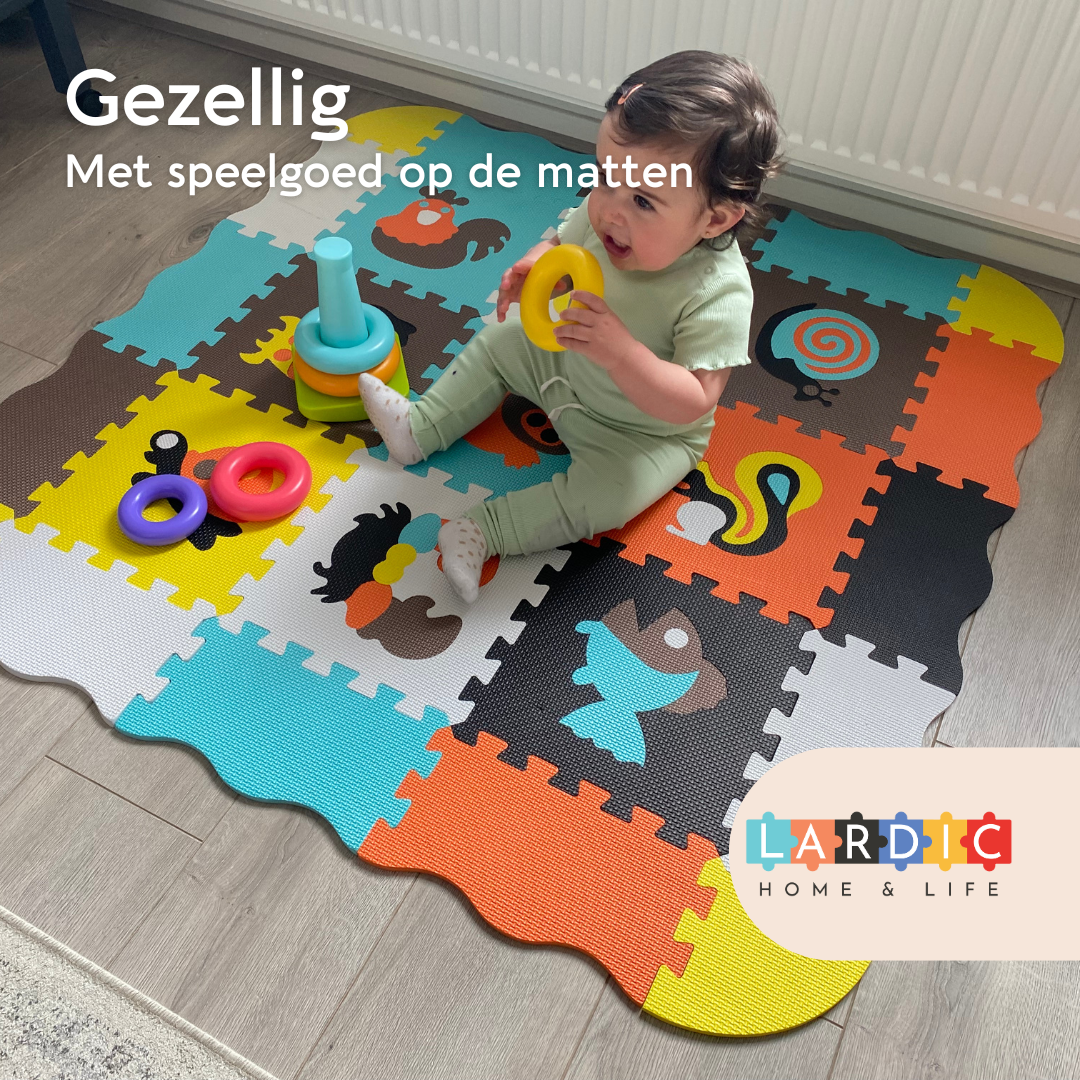 Lardic Playmat - Puzzle mat - Foam play mat - 90 x 90 cm - Including storage bag