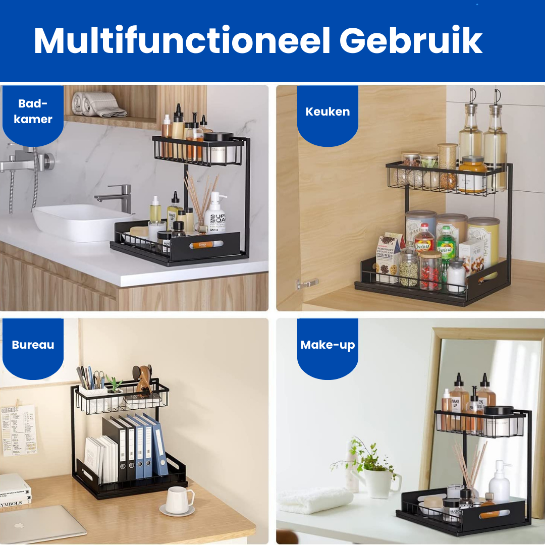 Lardic® Sink Cabinet Organizer - Extendable - Height adjustable from 29-36 cm