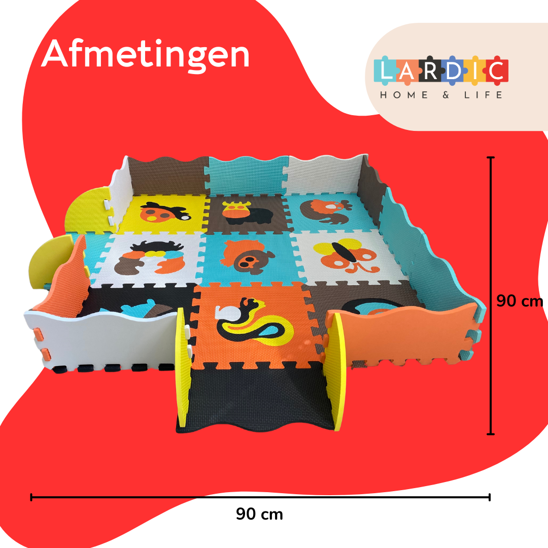 Lardic Playmat - Puzzle mat - Foam play mat - 90 x 90 cm - Including storage bag