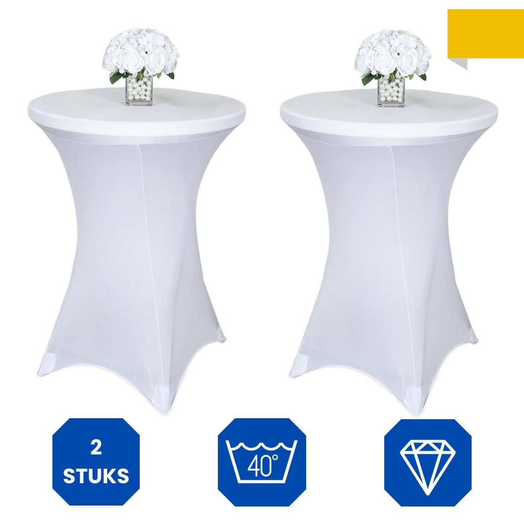 Lardic Statafelrok Wit Extra Dik - Tafelrok - Statafel hoes Set Van 2 - Stretch - Tafelhoezen voor Statafel 80 - 110cm