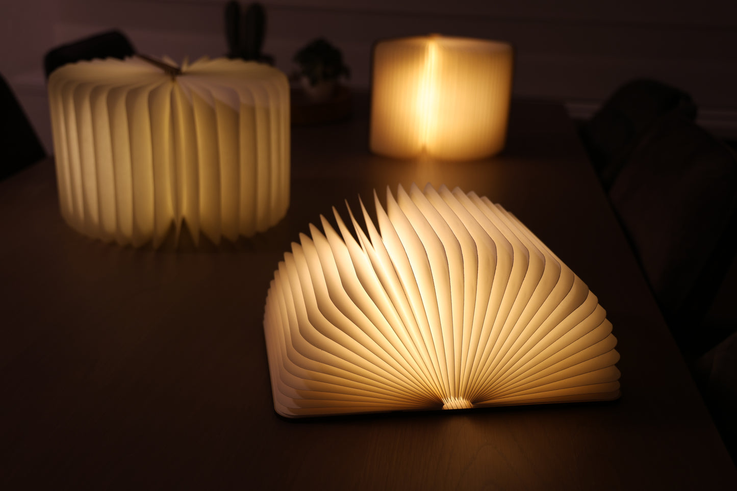 Book lamp Wood - With 5 light colors and dimming function - USB rechargeable - Walnut brown wood