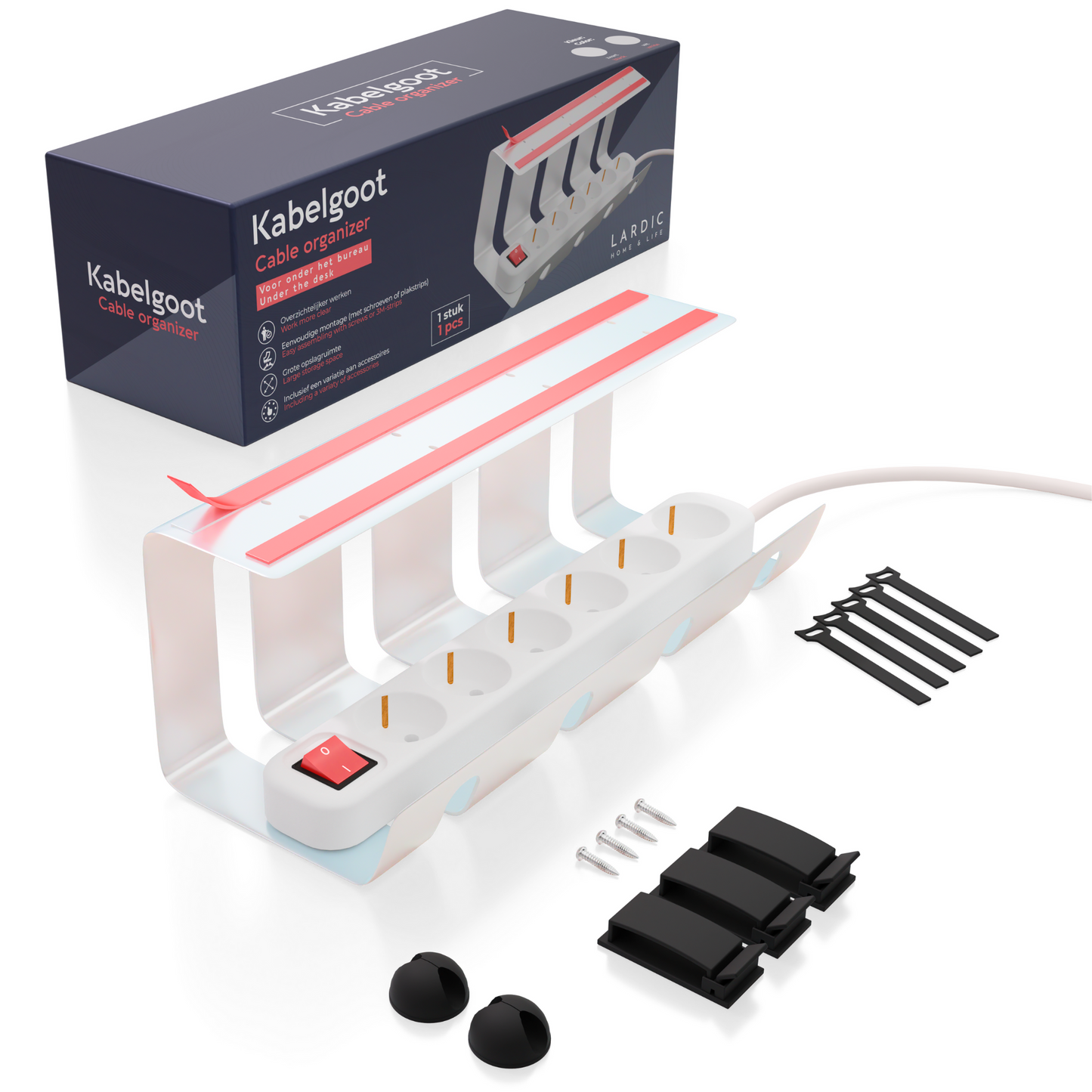 Lardic® Cable duct under desk - Cable organizer - Glue or drill - 1x40cm - White