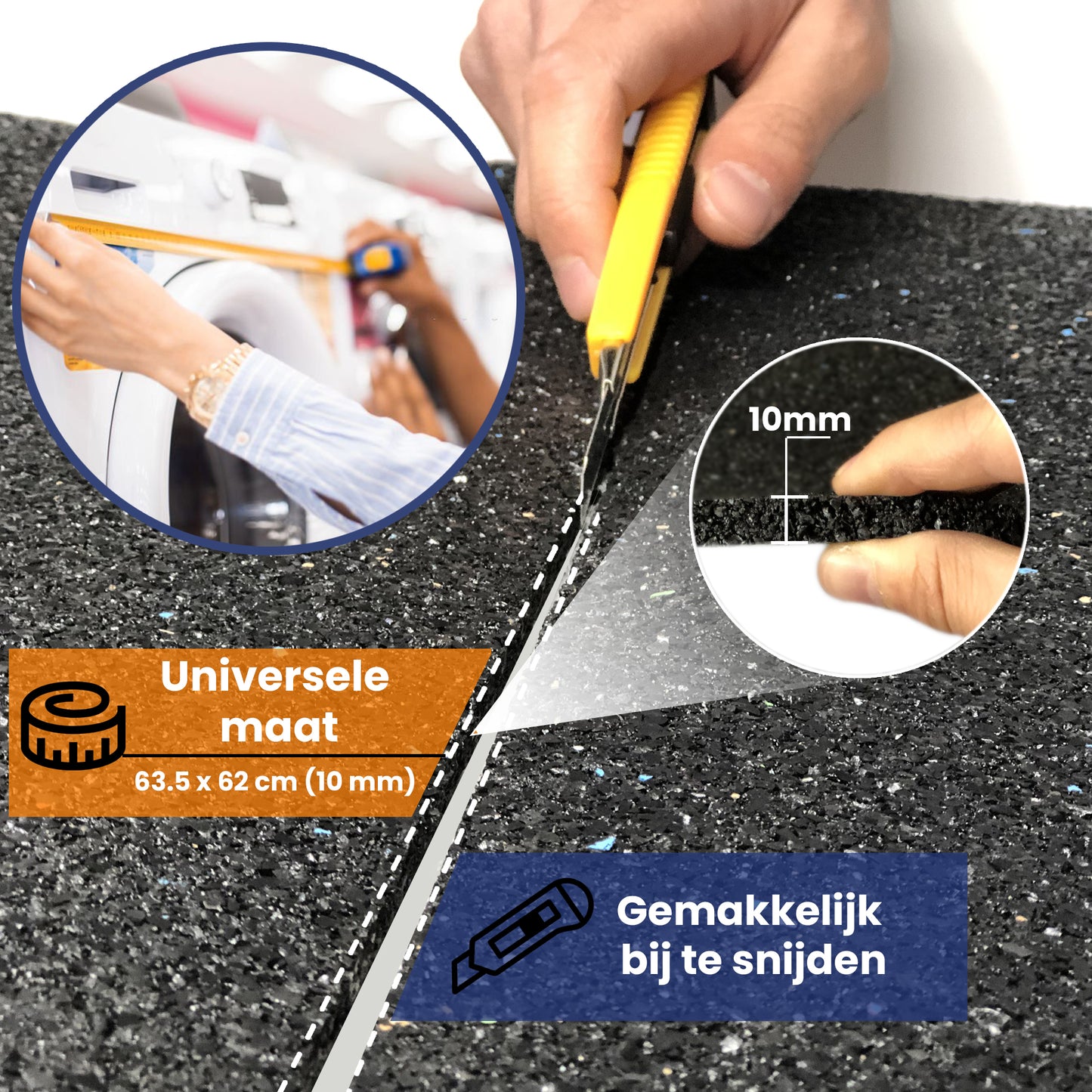 Lardic Anti Trillingsmat Wasmachine en Wasdroger - 61 x 61 CM (8MM Dik) - Geluidsdempende Antislip Mat - Rubber Mat Trillingsdempers