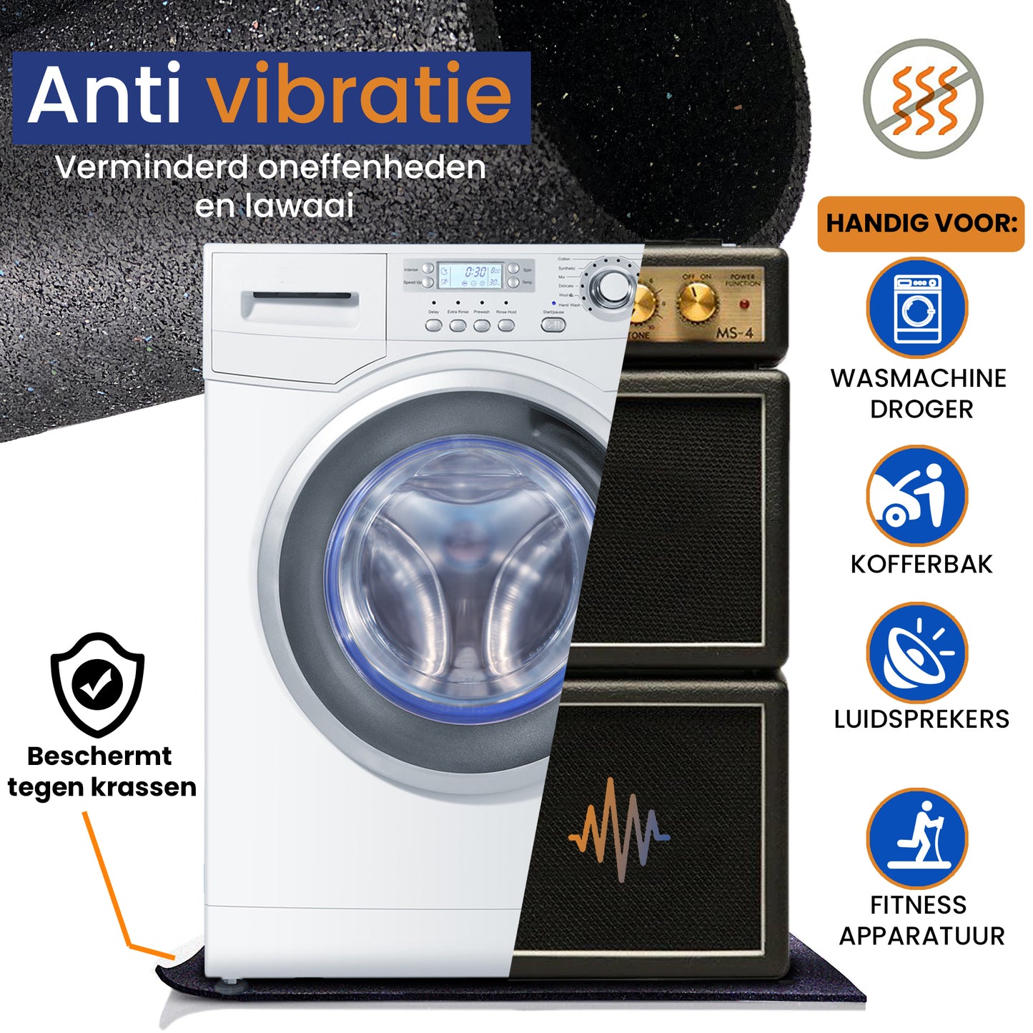 Lardic Anti Trillingsmat Wasmachine en Wasdroger - 61 x 61 CM (8MM Dik) - Geluidsdempende Antislip Mat - Rubber Mat Trillingsdempers
