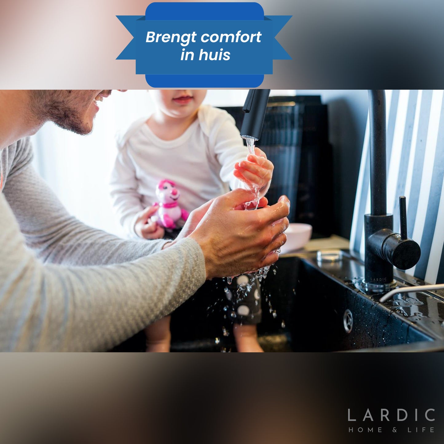 Lardic Kitchen Faucet with Pull-Out Spout - Hand Shower - Pull-Out - Mixer Tap - Black - Stainless Steel