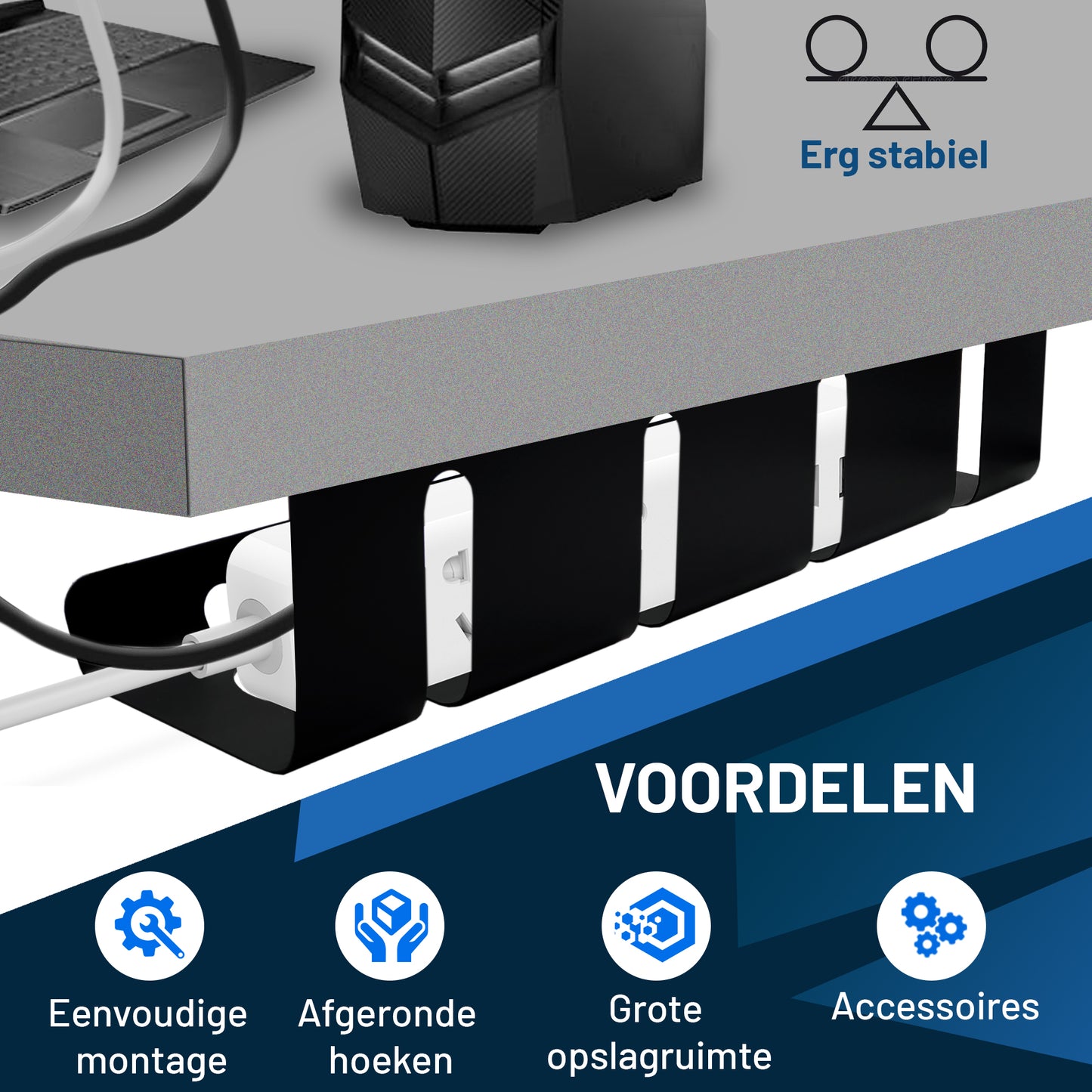 Lardic® Cable duct under desk - Cable organizer - Glue or drill - 1x40cm - Black