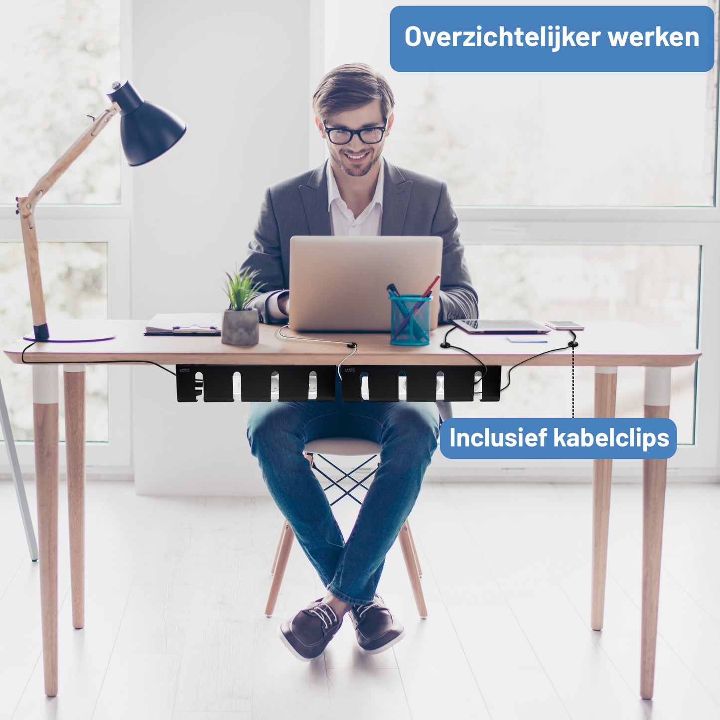 Lardic® Cable duct under desk - Cable organizer - Glue or drill - 1x40cm - White