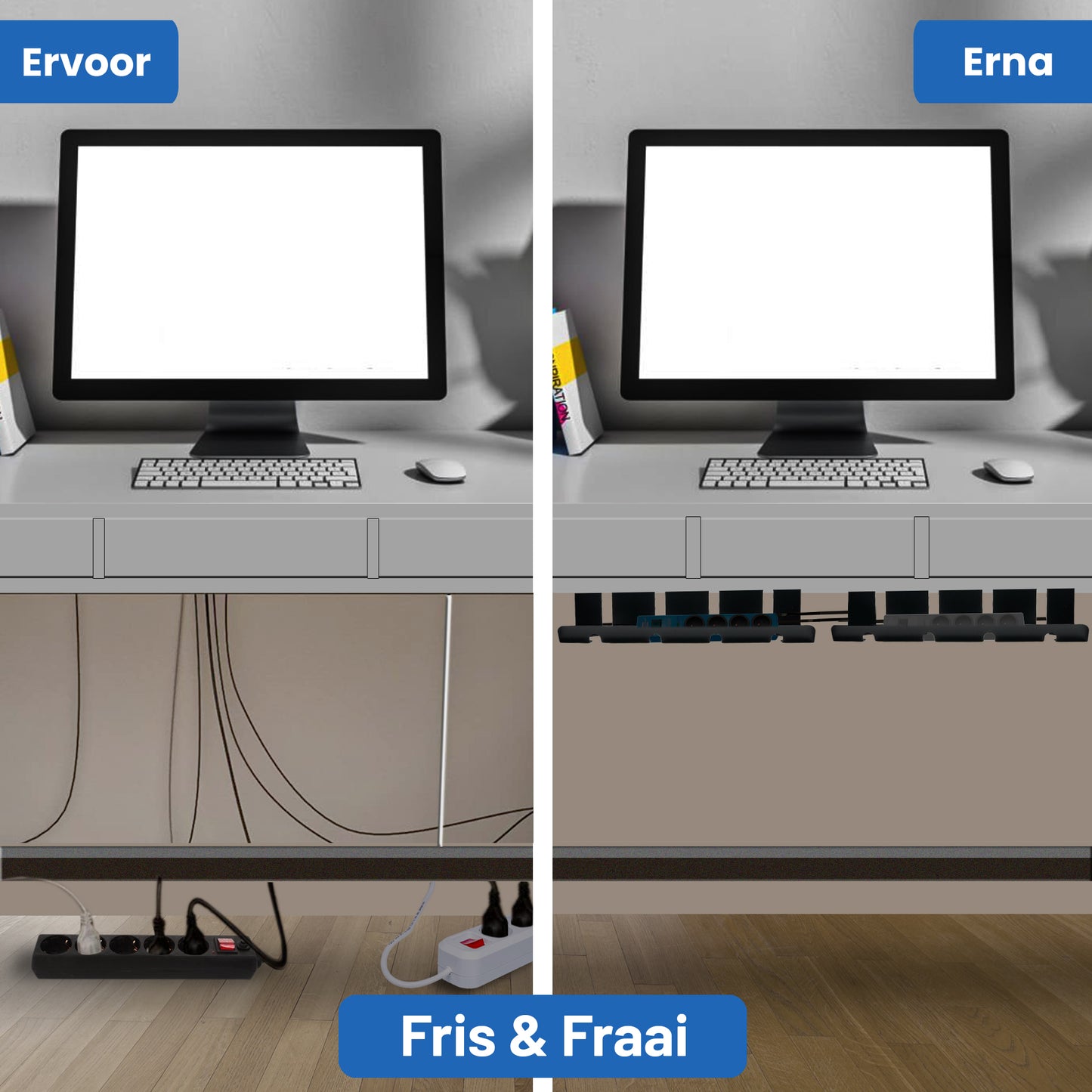 Lardic® Cable duct under desk - Cable organizer - Glue or drill - 2x40cm - White