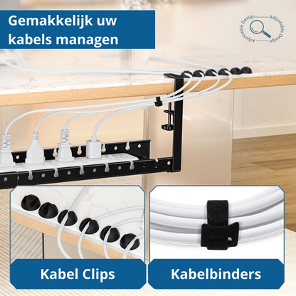 Lardic Metalen Kabel organiser Onder Bureau - Kabelgoot Bureau - Zonder boren - Kabelbox - Kabelhouder - Cable management - Opbergbox stekkerdoos - Inclusief accessoires - 2 delig set - 78 cm