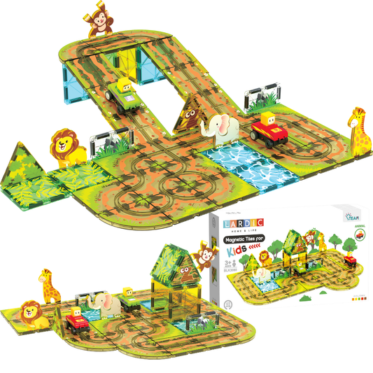 Lardic Magnetisch Speelgoed Dierentuin Racebaan - Magnetic Tiles - Bouwspeelgoed - Bouwblokken - Magna - Magneten Speelgoed - Magnetische Tegels - Bouwstenen - Montessori Speelgoed - Mind Educatief Speelgoed - Jongens & Meisjes