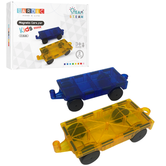 Lardic - Magnetisch Speelgoed - 2 auto's uitbreidingsset - Magnetic Tiles - Bouwspeelgoed - Magnetische Tegels - Montessori Speelgoed - Educatief Constructie Speelgoed