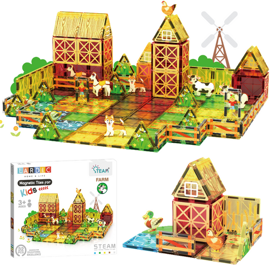 Lardic - Magnetisch Speelgoed Boerderij Set/Farm - 32 stuks - Magnetic Tiles - Bouwspeelgoed - Bouwblokken - Magneten Speelgoed - Magnetische Tegels