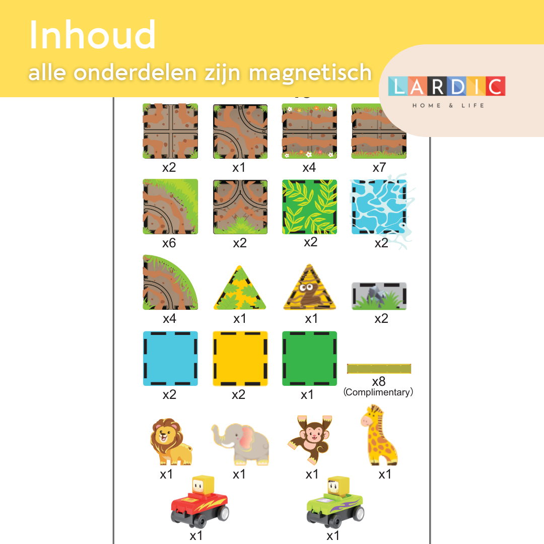 Lardic Magnetisch Speelgoed Dierentuin Racebaan - Magnetic Tiles - Bouwspeelgoed - Bouwblokken - Magna - Magneten Speelgoed - Magnetische Tegels - Bouwstenen - Montessori Speelgoed - Mind Educatief Speelgoed - Jongens & Meisjes