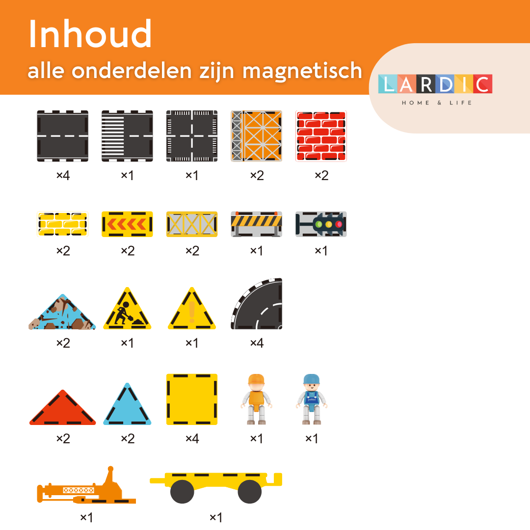 Lardic - Magnetisch Speelgoed Bouwplaats Set - Magnetic Tiles - Bouwspeelgoed - Bouwblokken - Magneten Speelgoed - Magnetische Tegels - Magna - Bouwstenen - Montessori Speelgoed - Educatief Constructie Speelgoed