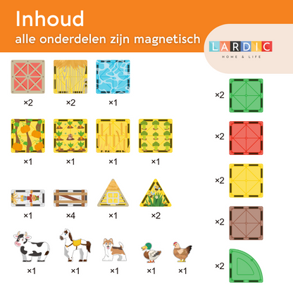 Lardic - Magnetisch Speelgoed Boerderij Set/Farm - 32 stuks - Magnetic Tiles - Bouwspeelgoed - Bouwblokken - Magneten Speelgoed - Magnetische Tegels