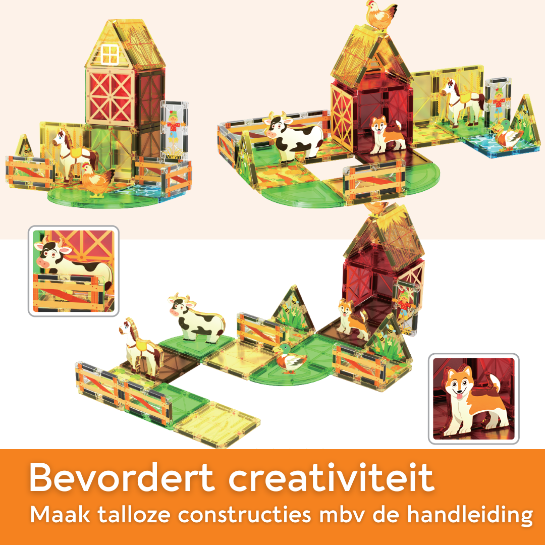 Lardic - Magnetisch Speelgoed Boerderij Set/Farm - 32 stuks - Magnetic Tiles - Bouwspeelgoed - Bouwblokken - Magneten Speelgoed - Magnetische Tegels