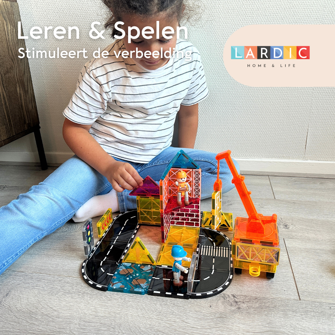 Lardic - Magnetisch Speelgoed Bouwplaats Set - Magnetic Tiles - Bouwspeelgoed - Bouwblokken - Magneten Speelgoed - Magnetische Tegels - Magna - Bouwstenen - Montessori Speelgoed - Educatief Constructie Speelgoed