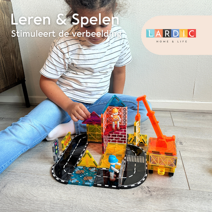 Lardic - Magnetisch Speelgoed Bouwplaats Set - Magnetic Tiles - Bouwspeelgoed - Bouwblokken - Magneten Speelgoed - Magnetische Tegels - Magna - Bouwstenen - Montessori Speelgoed - Educatief Constructie Speelgoed