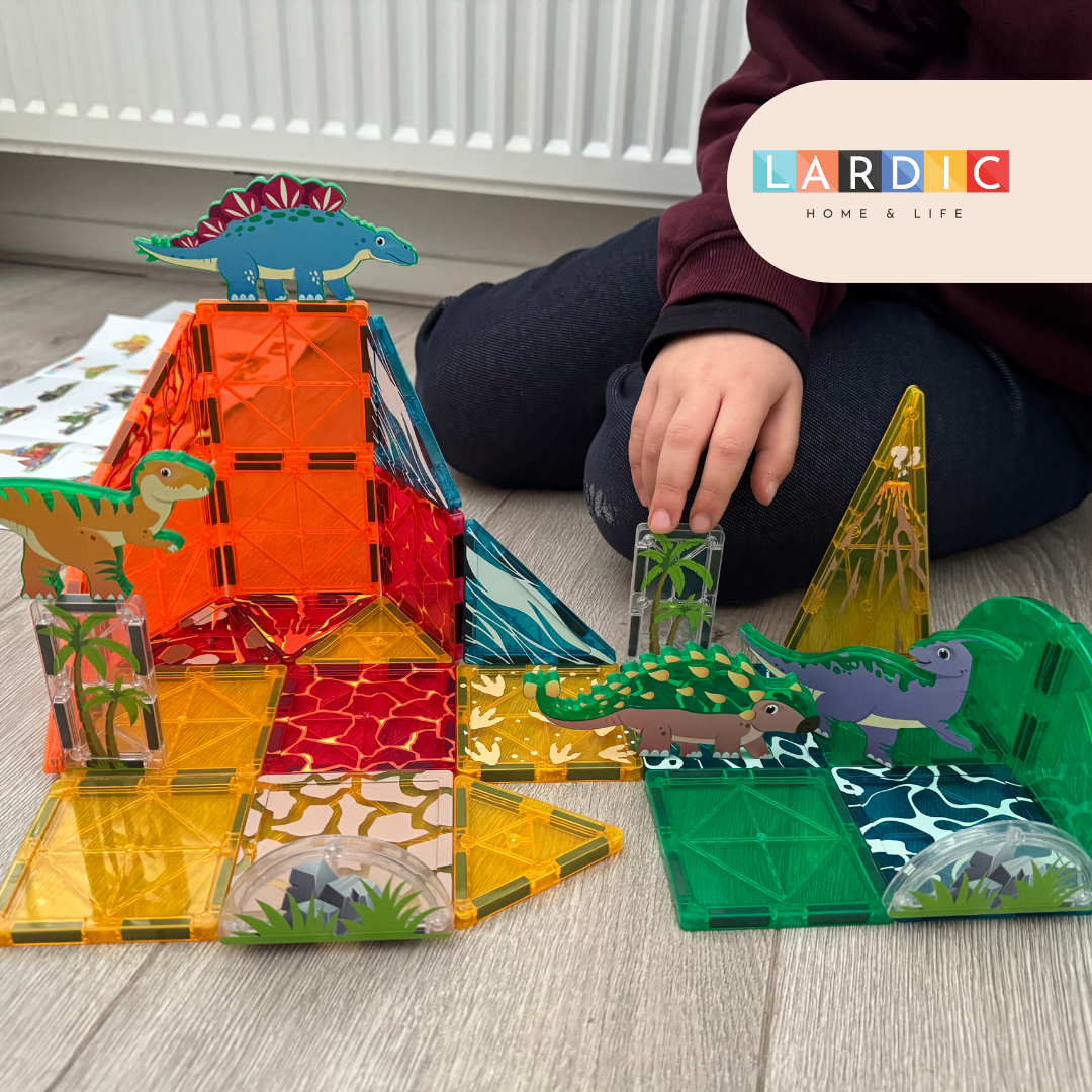 Lardic - Magnetisch Speelgoed Dino - Magnetic Tiles - Bouwspeelgoed - Bouwblokken - Magneten Speelgoed - Magnetische Tegels - Magna - Bouwstenen - Montessori Speelgoed - Mind Educatief Constructie Speelgoed