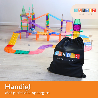 Lardic Magnetisch Speelgoed Racebaan - 145 Stuks - Magnetic Tiles - Bouwspeelgoed - Bouwblokken - Magna - Magneten Speelgoed - Magnetische Tegels - Bouwstenen - Montessori Speelgoed - Educatief Speelgoed