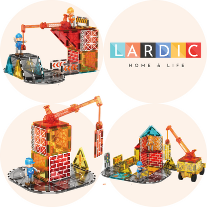 Lardic - Magnetisch Speelgoed Bouwplaats Set - Magnetic Tiles - Bouwspeelgoed - Bouwblokken - Magneten Speelgoed - Magnetische Tegels - Magna - Bouwstenen - Montessori Speelgoed - Educatief Constructie Speelgoed