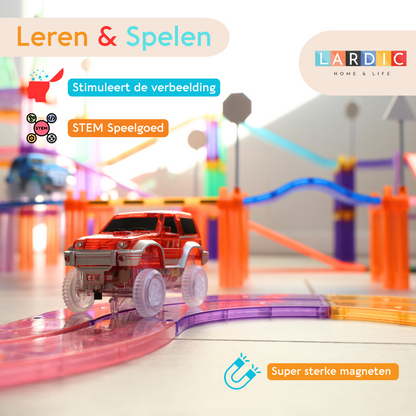 Lardic Magnetisch Speelgoed Racebaan - 145 Stuks - Magnetic Tiles - Bouwspeelgoed - Bouwblokken - Magna - Magneten Speelgoed - Magnetische Tegels - Bouwstenen - Montessori Speelgoed - Educatief Speelgoed