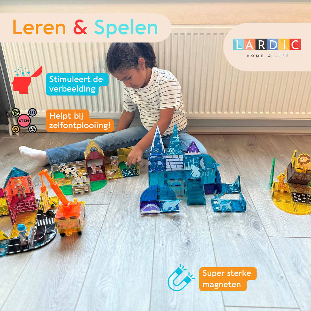 Lardic - Magnetisch Speelgoed Dino - Magnetic Tiles - Bouwspeelgoed - Bouwblokken - Magneten Speelgoed - Magnetische Tegels - Magna - Bouwstenen - Montessori Speelgoed - Mind Educatief Constructie Speelgoed