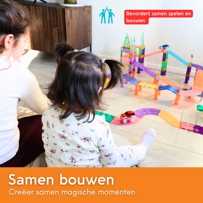 Lardic Magnetisch Speelgoed Racebaan - 145 Stuks - Magnetic Tiles - Bouwspeelgoed - Bouwblokken - Magna - Magneten Speelgoed - Magnetische Tegels - Bouwstenen - Montessori Speelgoed - Educatief Speelgoed