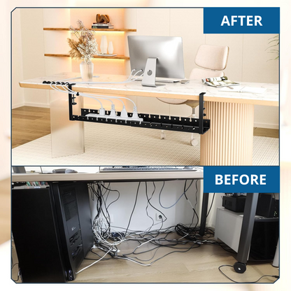 Lardic Metalen Kabel organiser Onder Bureau - Kabelgoot Bureau - Zonder boren - Kabelbox - Kabelhouder - Cable management - Opbergbox stekkerdoos - Inclusief accessoires - 2 delig set - 78 cm